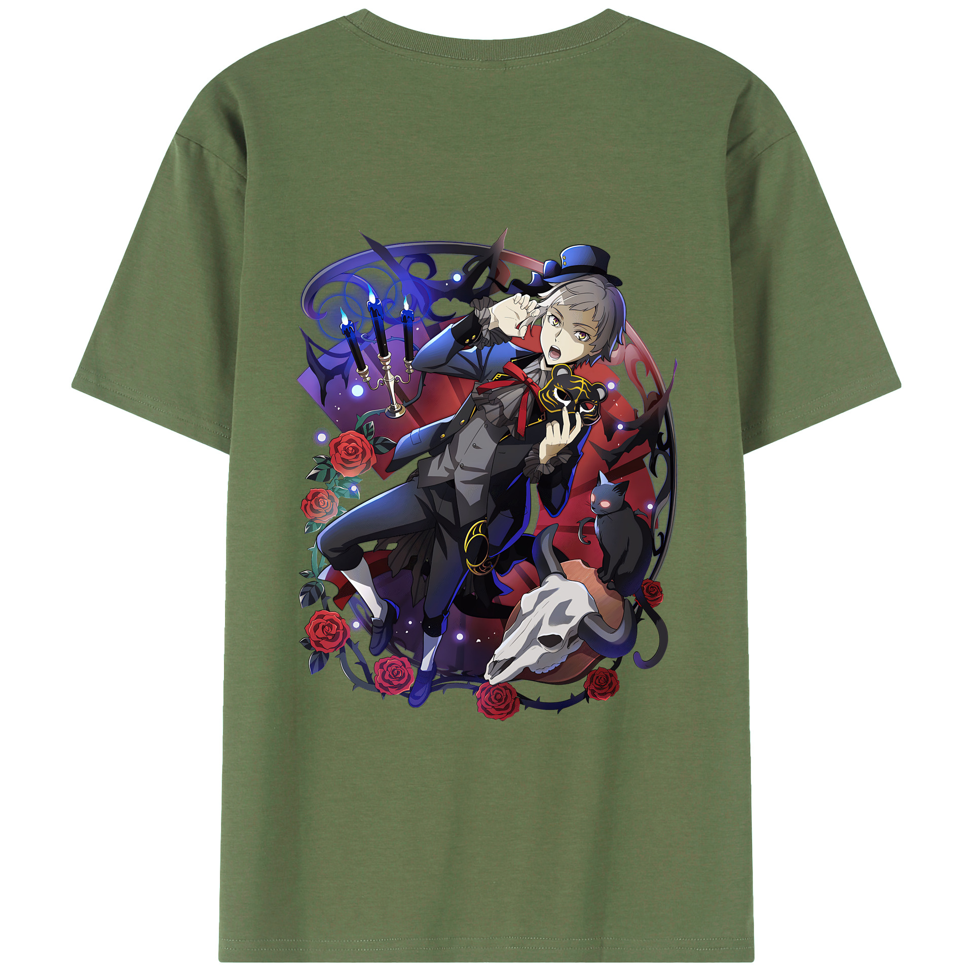 （画像用） 文豪ストレイドッグス Bungo Stray Dogs 綿100％ メンズ半袖Tシャツ（バックプリント） 通気性